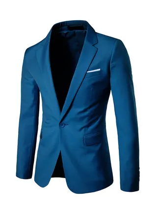 One Button Casual Blazer Blue 