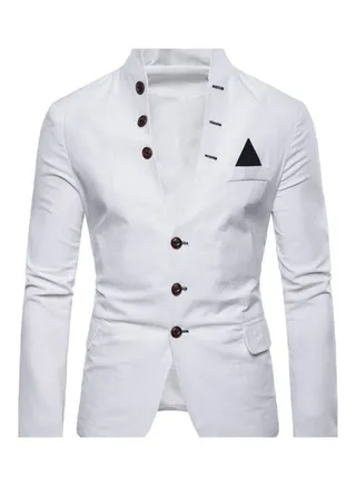 Men Long Sleeve Stand Collar Tuxedo Suit Blazer 3 Button Pocket Slim Jacket Coat White 