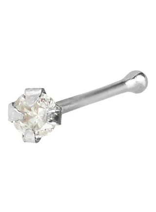 14K White Gold Genuine Diamond 1.5mm Eye Clear Bone Nose Stud 