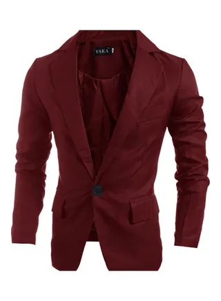Single Button Lapel Casual Wedding Groom Coat Wine Red 