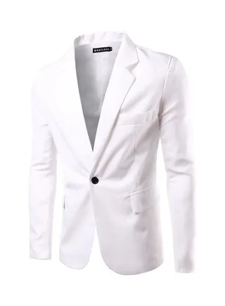 Single Button Lapel Casual Blazer Coat White 