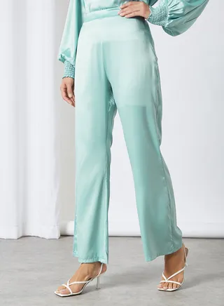 Satin Flared Pants Green 