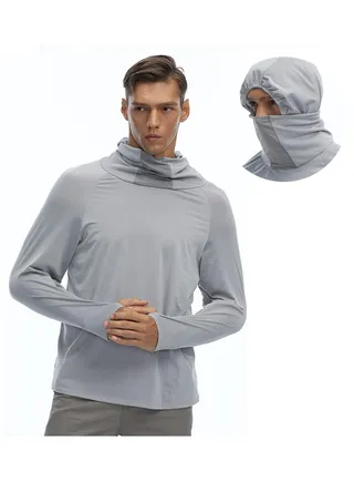Men's Sun Protection Hoodie UPF 50+ Fishing Hiking Shirt UV Shirts with Mask for Men Long Sleeve Lightweight 