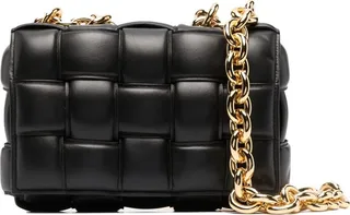 Black Padded Chain Cassette Leather Shoulder Bag