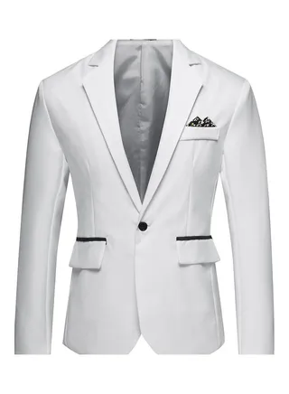 Men Solid Color Groomsman Single Row And One Button Suit Cotton Casual Coat White 