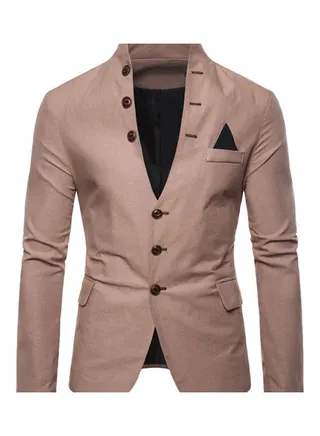 Solid Pattern Slim Fit Blazer Beige 