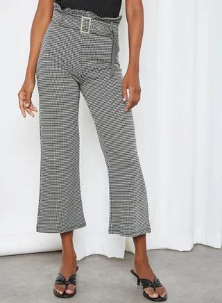 Checkered Pattern High Ankle Pant Black Design 