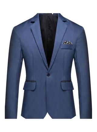 Groomsman Groom Single Row and One Button Cotton Coat Navy 