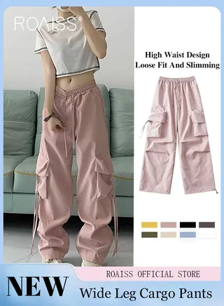 Women Utility Pants with Loose Fit Wide Leg Trousers for Women Solid Color Design with Flowy Belt Accessories Casual and Lengthening Pants for Women High Waisted and Relaxed Style 