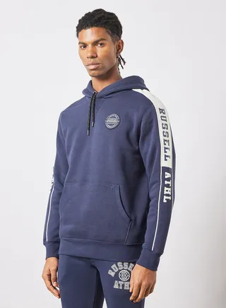 Collegiate Piped Pullover Hoodie Navy 