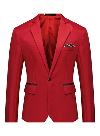 Men Solid Color Groomsman Single Row And One Button Suit Cotton Casual Coat Red 