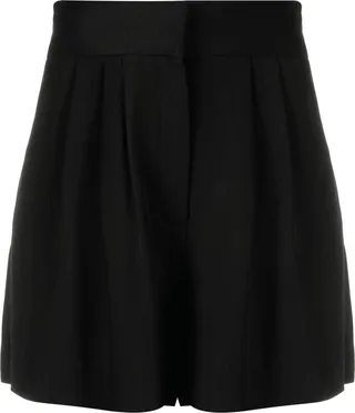 Black High Waist Pleated Shorts