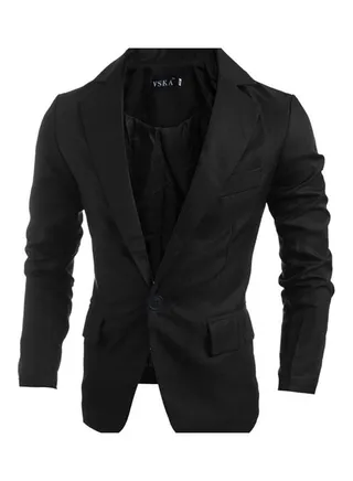 Single Button Lapel Casual Wedding Groom Coat Black 