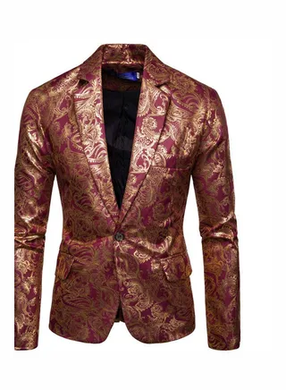 Long Sleeves Blazer Red Wine/Gold 