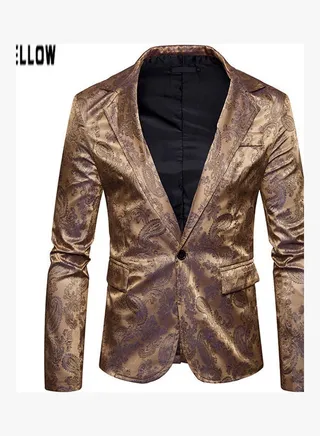 Deep V-Neck Single Button Coat Gold 