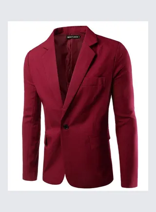 Single Button Lapel Casual Blazer Coat Wine Red 