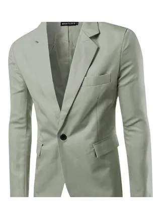 Men Slim Single Button Lapel Suit Simple Solid Color Large Size Casual Blazer Coat Khaki 
