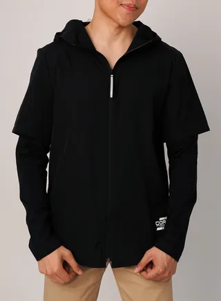 Men’s Zip Secured Rear Printed Long Sleeves Hoodie in Midnight 