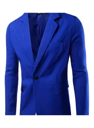 Men Slim Single Button Lapel Suit Simple Solid Color Large Size Casual Blazer Coat Royal Blue 