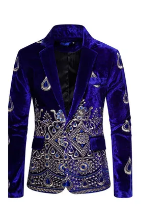 One Button Embroidery Suit Multicolour 