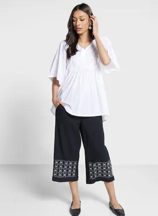 Embroidered High Waist Pants 