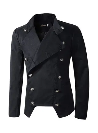 Mens Casual Double Breasted High Neck Slim Fit Blazer Black 