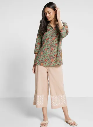 Embroidered High Waist Pants 