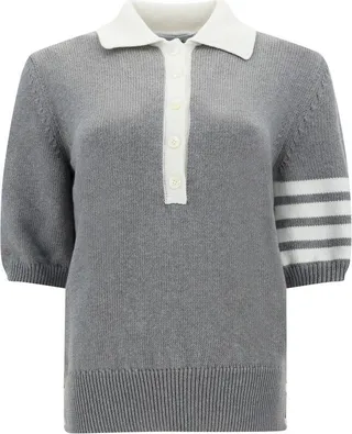 Thom Browne Flower Intarsia Knitted Striped Polo Shirt