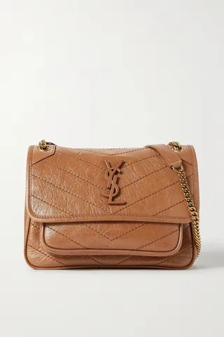 SAINT LAURENT - Niki Baby Medium Quilted Crinkled-leather Shoulder Bag - Brown