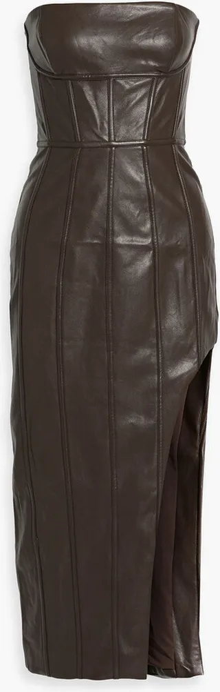 Phanta strapless faux leather midi dress