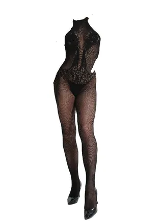 Suspender Mesh Lingerie One-Piece Black 