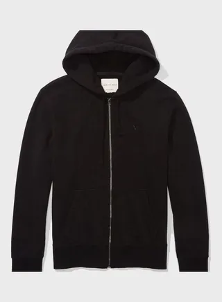 Reverse Logo Zip Through Hoodie Black 