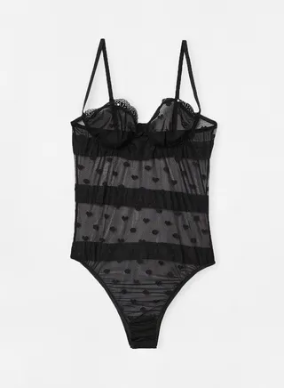 Lace Trim Bodysuit Black 