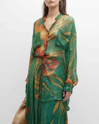 Pheobe Shimmer Botanical-Print Shirt