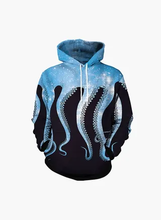 3D Printing Long Sleeve Hoodie Black/Blue 