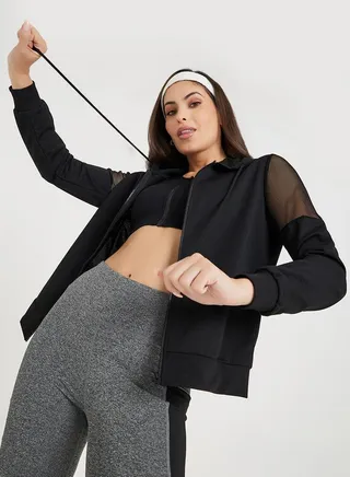Mesh Detail Zip Up Hooded Jacket 