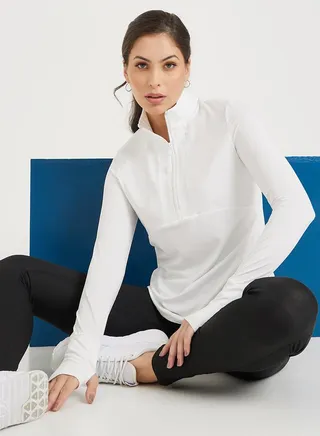 Half Zip Up Multi Panel Seam Thumbhole Detail Top