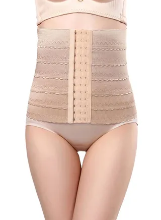 Hook Closure Slimming Corset Beige 
