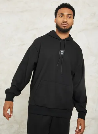 Textured Chest Badge Detail Hoodie