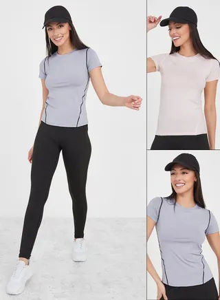 Pack of 2 - Contrast Stitch Detail Active T-shirt 