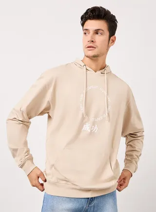 Chest HD Print Terry Relaxed Fit Hoodie
