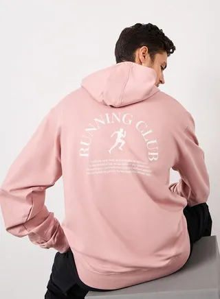 Back Graphic Print Fleece Relaxed Fit Hoodie