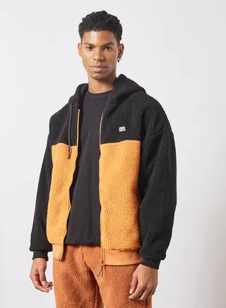 Fyodor Zip Through Sherpa Hoodie Black/Orange 