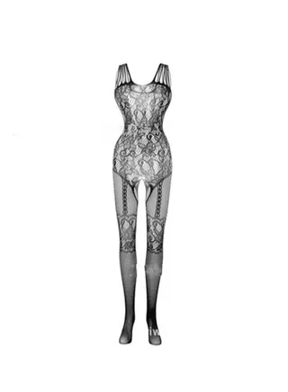 Suspender Mesh Lingerie One-Piece Black 