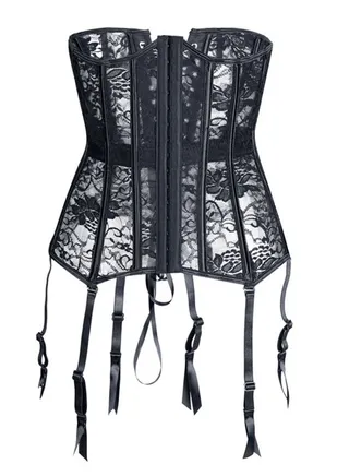 Mesh Lace Waist Closure Corset Black 