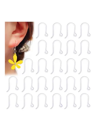 Plastic Earring Hook Clear, 200Pcs 0.65mm Safety and Non-Allergenic Ear Wires Findings Components, for Women Girls DIY Jewelry Making 