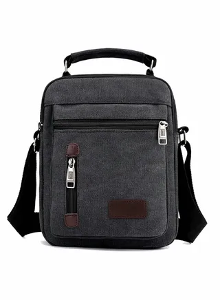 Minimalist Wear-Resistant Oxford Crossbody/Shoulder Bag with Adjustable Strap and Top Handle Multi-layer Functional New Trends Fashion Handbag for Men Solid Black 