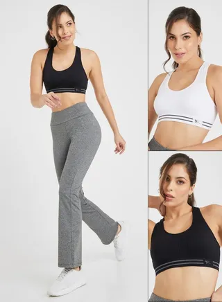 Pack of 2 - Double Stripe Waist Strap Sports Bra 