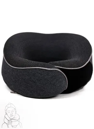Travel Neck Pillow Memory Foam U Shaped Neck Support 100% Pure Memory Foam Pillow Ergonomic Design Soft Best Full Neck Surround Pillow Sleep for Airplane Car Office and Home Resting (Black) 