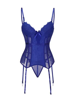 Fashion Waistband V-Neck Corset Blue 